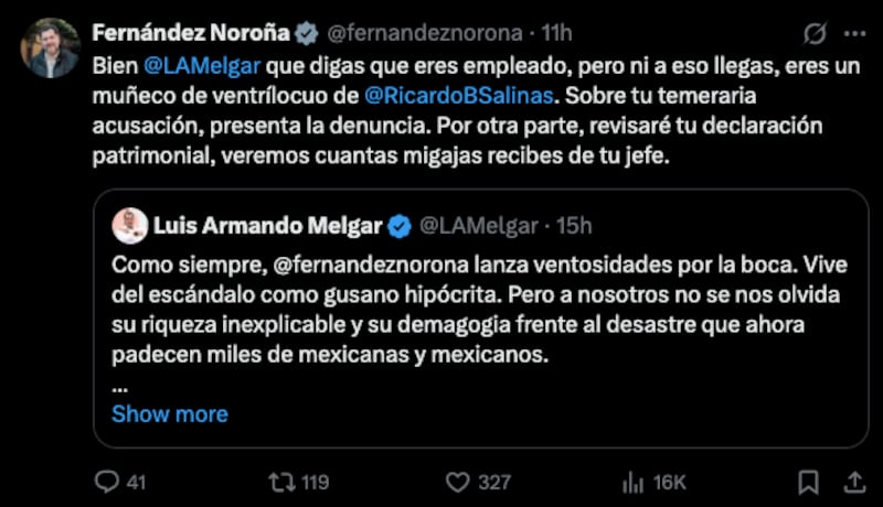 Respuesta de Noroña a Luis Melgar