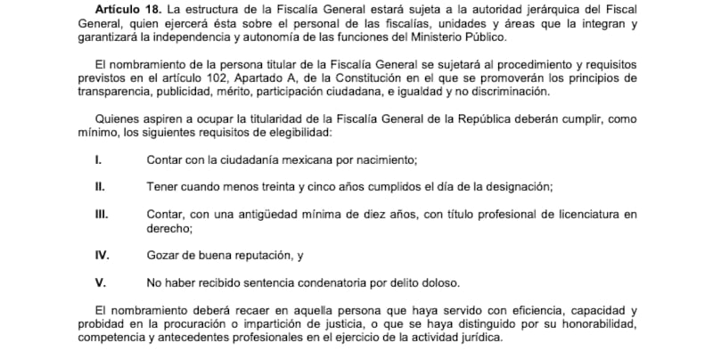 Ante la posible salida de Alejandro Gertz Manero, este es el proceso del Ejecutivo y el Senado para la elección del nuevo Fiscal General de la República. Artículo 18 de la Ley de la Fiscalía General de la República.