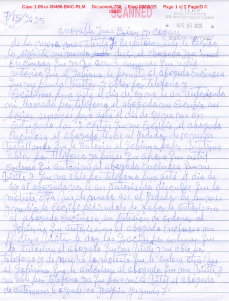 carta del chapo guzmán