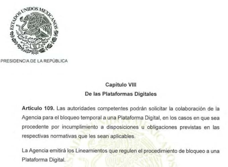 Artículo 109 Ley Telecomunicaciones