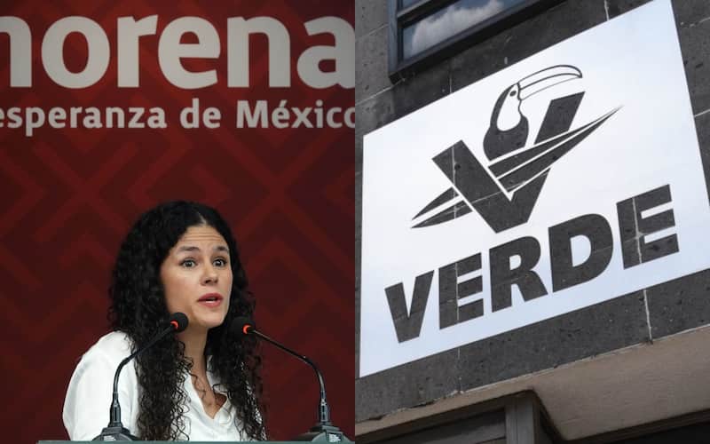Los partidos podrían enfrentarse en el estado de Baja California La dirigente de Morena, Luisa María Alcalde y el logo del Partido Verde