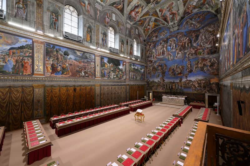 Capilla Sixtina previo al cónclave. Aspectos de la Capilla Sixtina antes de que se lleve a cabo el cónclave papal.