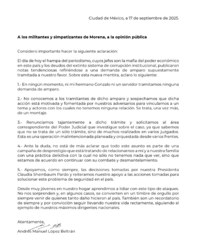 Carta de Andy sobre amparos