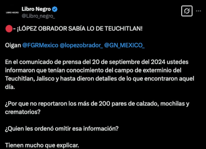 Tuit cuestionamiento contra AMLO sobre campo de adiestramiento de Teuchitlán
