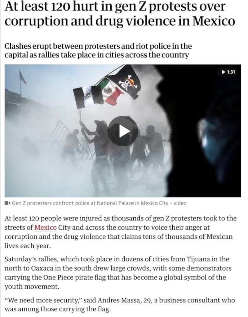 Nota de The Guardian sobre marcha de la generación Z. The Guardian marcha Gen Z