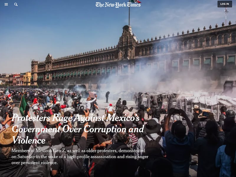 Nota del NYT sobre marcha de la Generación Z. NYT Marcha GEN Z