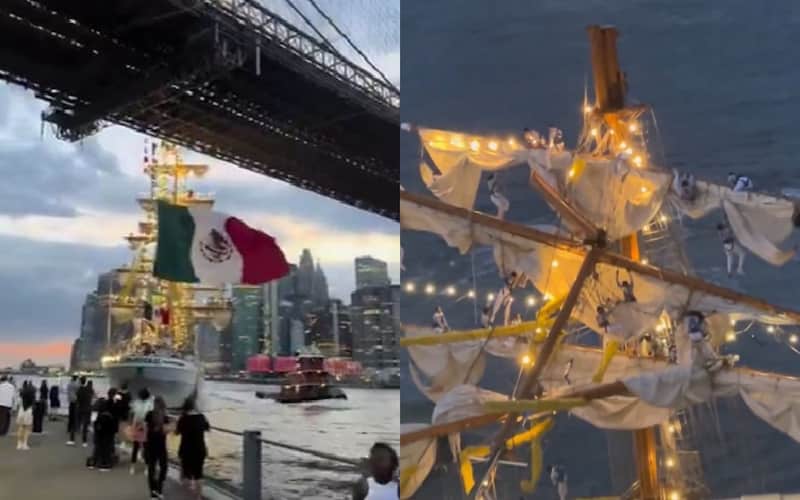 El buque chocó con el puente de Brooklyn El buque Cuauhtémoc en Nueva York durante el choque con el puente Brooklyn