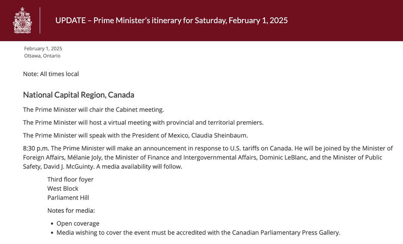 Agenda de Justin Trudeau