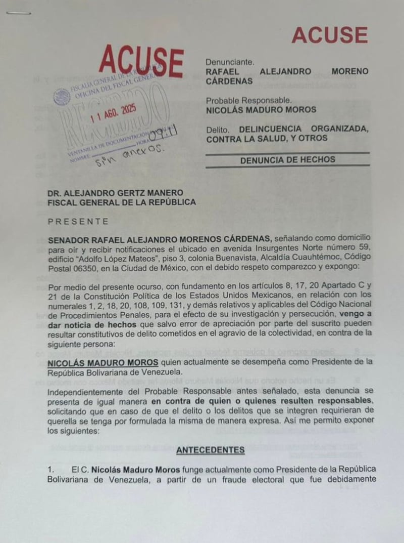 Denuncia FGR contra Nicolás Maduro