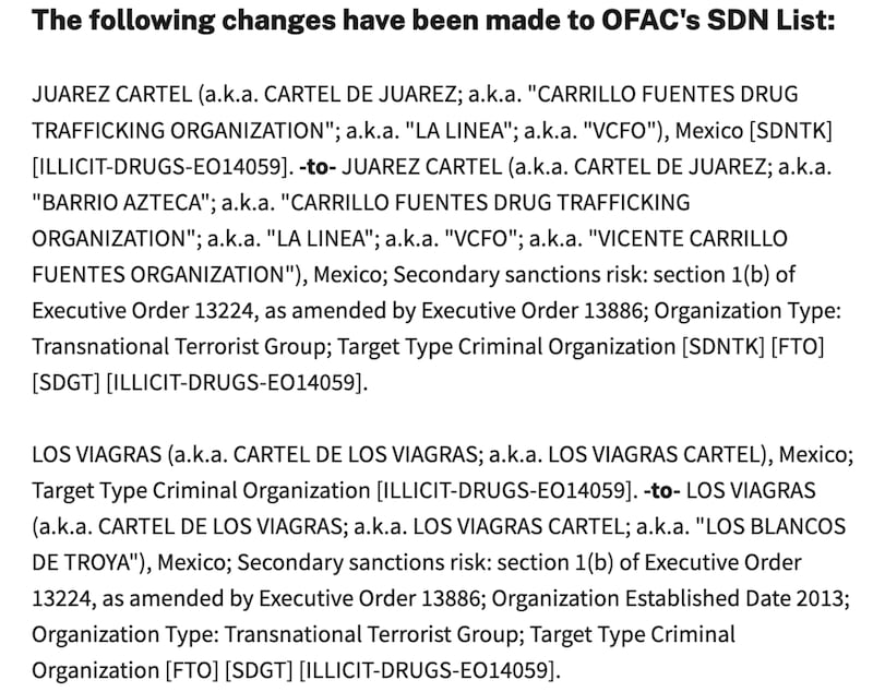 Lista del departamento del Tesoro