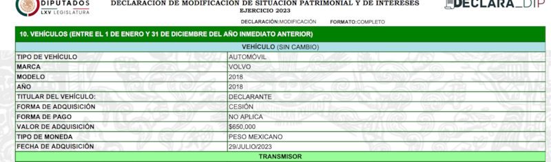 Declaración patrimonial Noroña