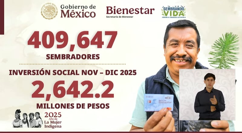 La secretaria del Bienestar, Ariadna Montiel, informó que este 2025 se cierra con 18.4 millones de beneficiarios sumando todos los programas sociales. Programas del Bienestar