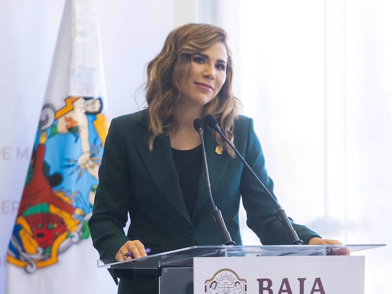 Marina del Pilar, gobernadora de Baja California. La gobernadora de BC en una conferencia de prensa.