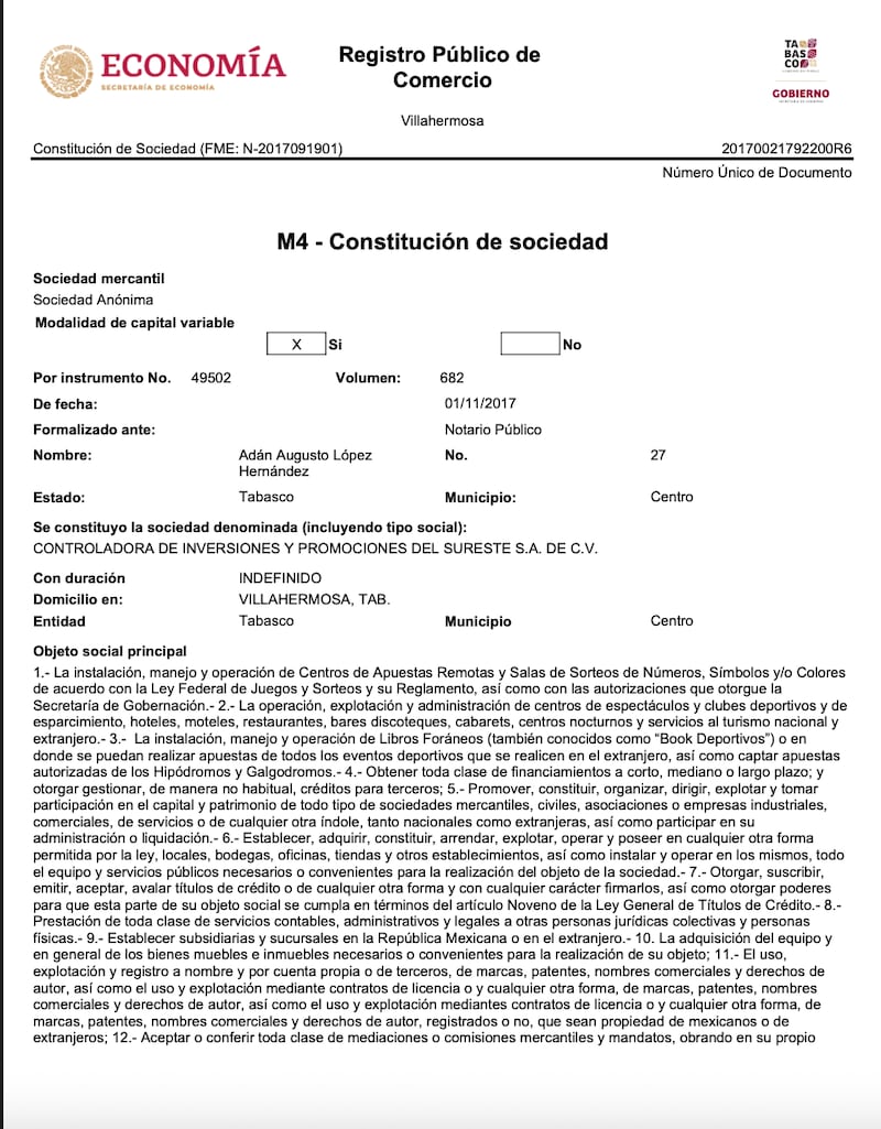 Registro Empresa Humberto Bermúdez