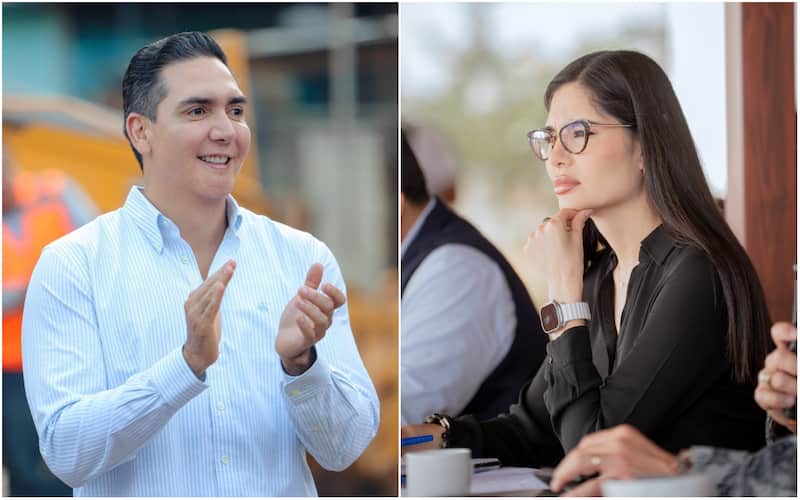 Héctor Santana y Geraldine Ponce. Héctor Santana, de Morena, aplaudiendo; y Geraldine Ponce, alcaldesa de Tepic, con un semblante serio.