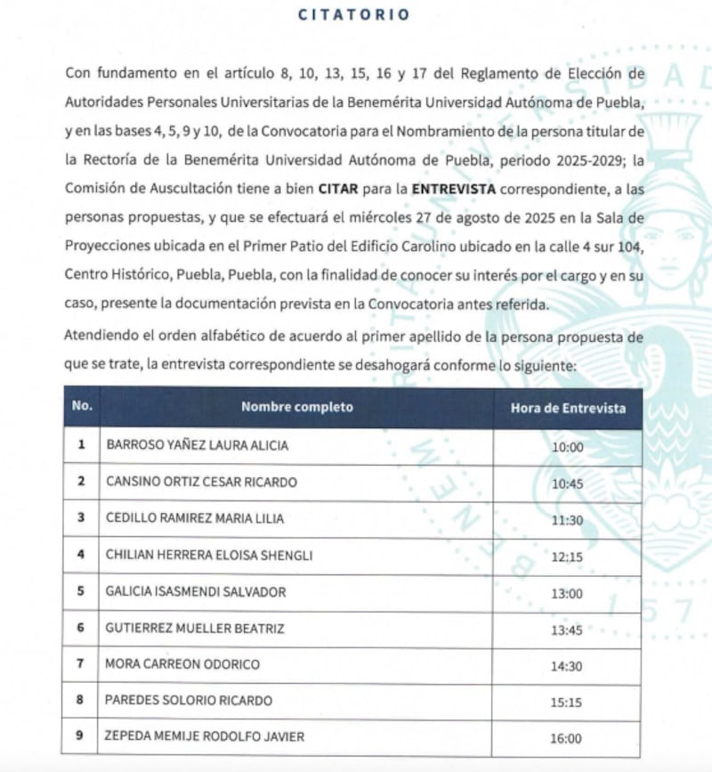 Citatorio BUAP
