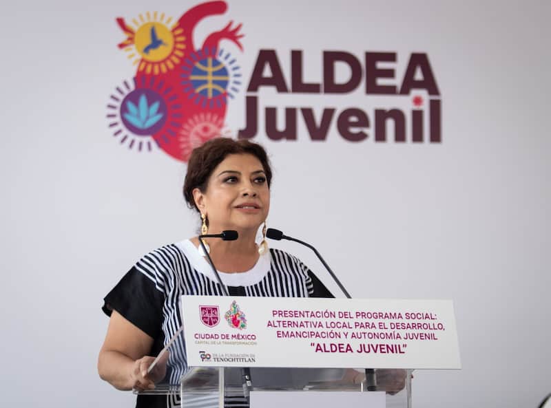 Clara Brugada, jefa de Gobierno de CDMX. Clara Brugada en la inauguración y presentación del programa Social: Alternativa Social para el Desarrollo, emancipación y autonomía Juvenil “ALDEA Juvenil”.