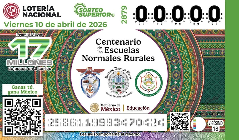 El Sorteo Superior No. 2879 de la Lotería Nacional contará con un Premio Mayor de 17 millones de pesos y se celebrará el próximo 10 de abril a las 20:00 horas. Lotería Nacional