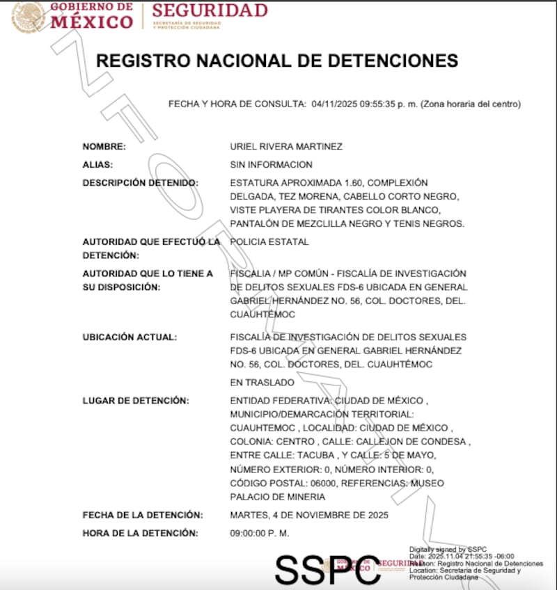 Registro de la detención de Uriel N, quien acosó a la presidenta Claudia Sheinbaum Detención de Uriel N