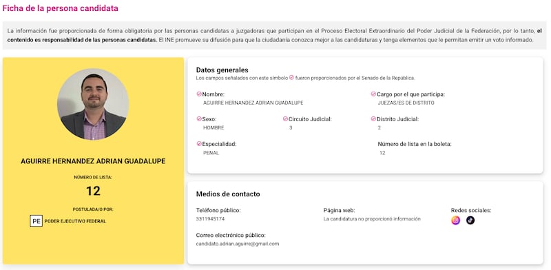 Adrián Aguirre Hernández, adscrito a un Centro de Justicia Penal Federal en Jalisco, dimite después de dos meses de asumir el cargo. Ficha de Adrián Aguirre Hernández