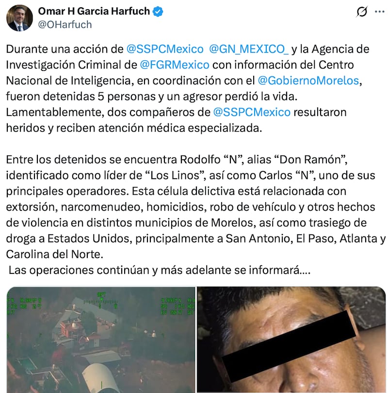 Harfuch anunció la detención de Don Ramón en el municipio de Jiutepec, Morelos Harfuch anunció la detención de Don Ramón