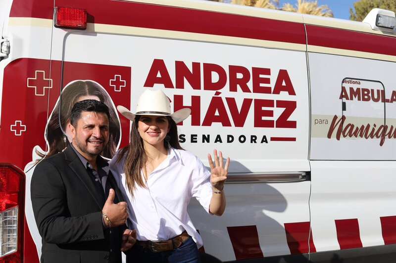 Andrea Chávez, senadora de Morena se promociona previo a elecciones 2027 en Chihuahua, con "caravana medica", según Latinus. Andrea Chávez, senadora de Morena se promociona previo a elecciones 2027 en Chihuahua, con "caravana medica", según Latinus.
