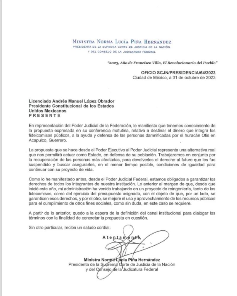 Carta Norma Piña a AMLO
