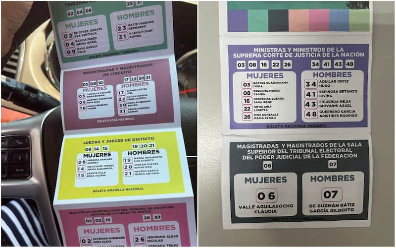 Acordeones para informar sobre elección judicial. Aspectos de acordeones judiciales con nombres y números de candidatos.