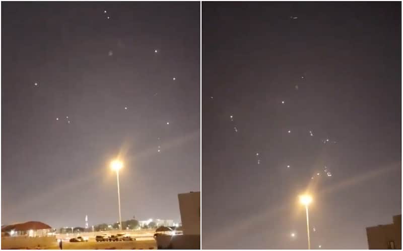 Ataque con misiles por parte de Irán a bases estadounidenses. Aspectos de luces en el cielo de Qatar que muestran los misiles lanzados por Irán.