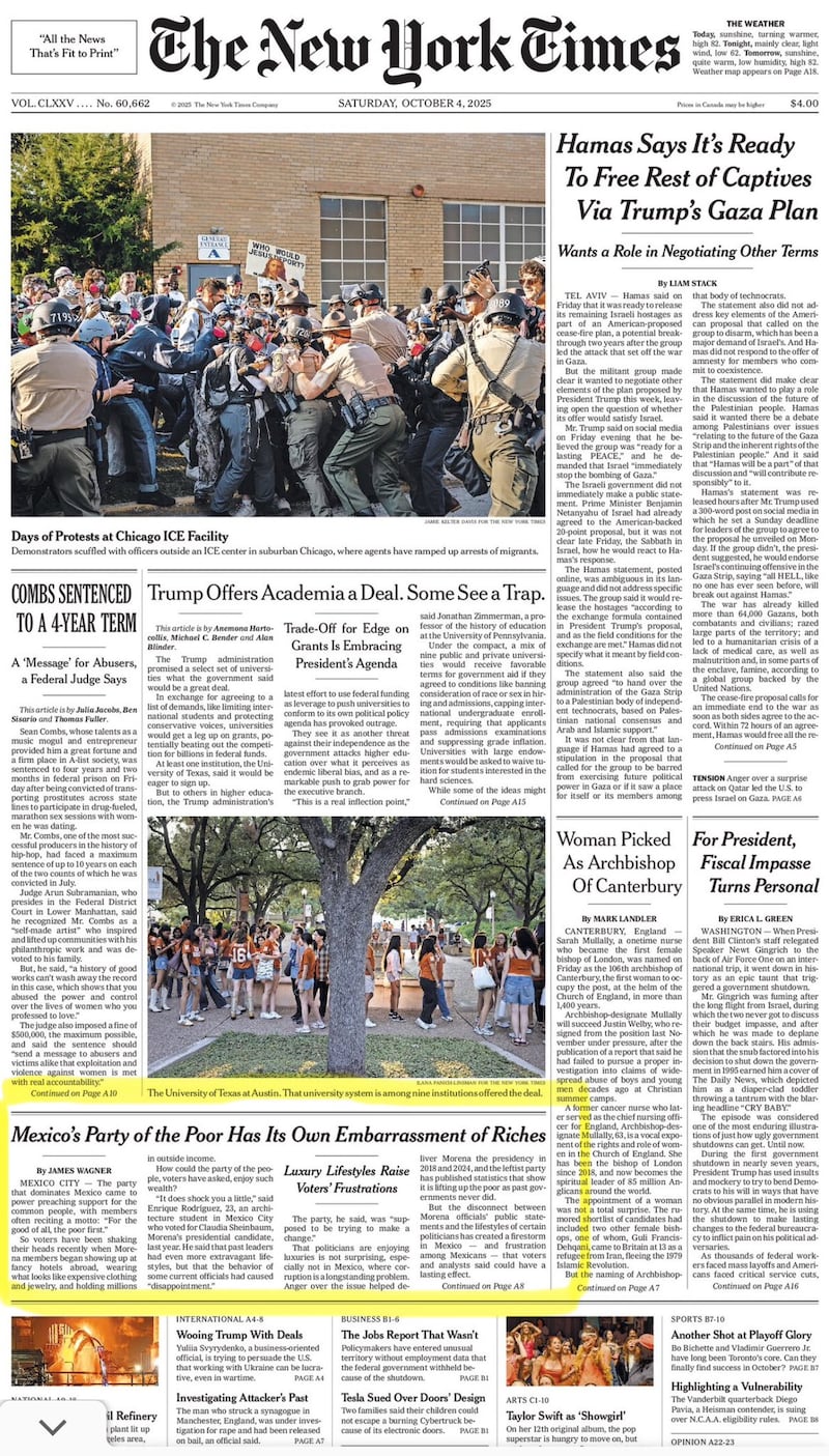 New York Times dedica portada a Morena