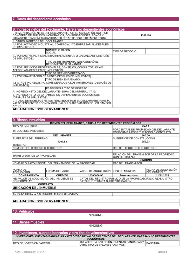 Declaración Patrimonial Noroña