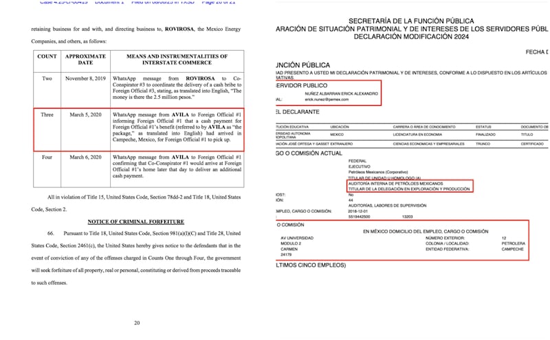 Acuse del Departamento de justicia de EUA