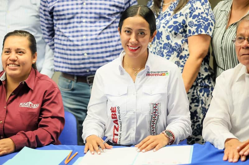 La morenista cuenta con más del 50% de las preferencias. Betzabé Martínez durante una conferencia de prensa sobre salud mental.
