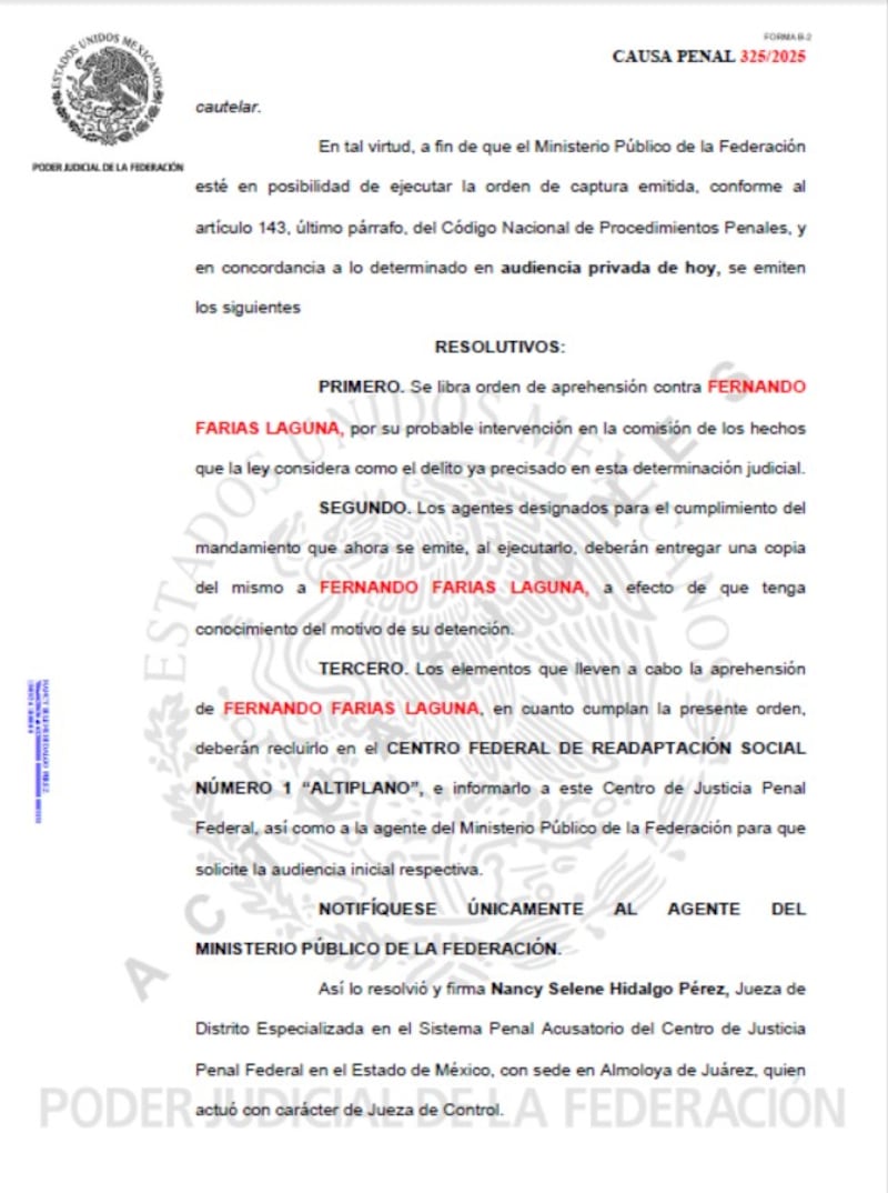 Orden de aprehensión contra Fernando Farías Orden de aprehensión contra Fernando Farías