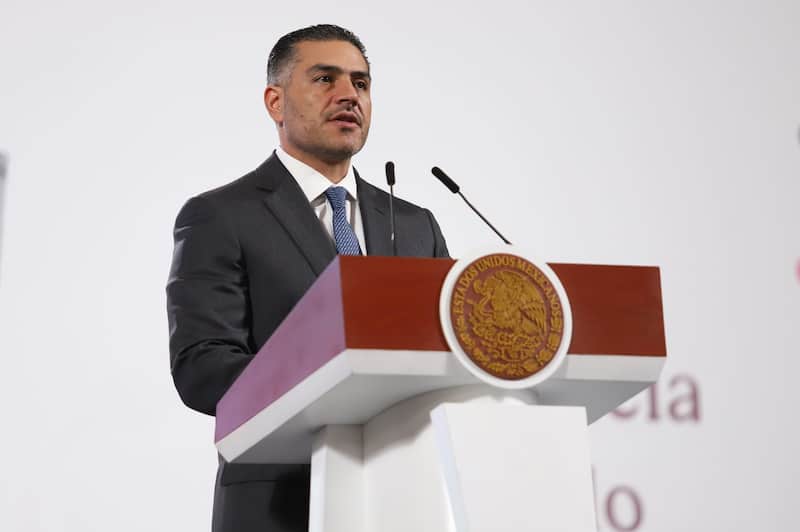 Omar García Harfuch, secretario de Seguridad y Protección Ciudadana. Harfuch en la conferencia matutina de Sheinbaum desde Palacio Nacional.
