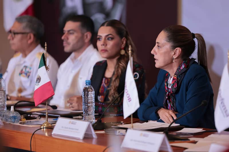 La presidenta Claudia Sheinbaum encabeza el Consejo Nacional de Seguridad Pública desde Acapulco. Harfuch, Evelyn Salgado y Sheinbaum en Consejo Nacional de Seguridad.