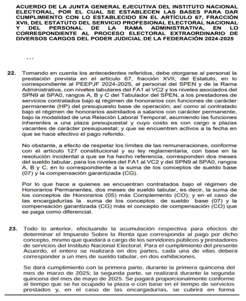 Acuerdo del INE sobre bonos