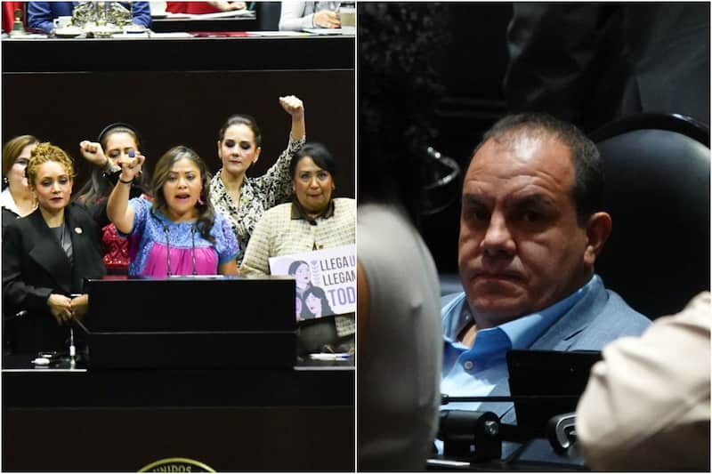 Diputadas de Morena y el exgobernador de Morelos, Cuauhtémoc Blanco. Diputadas de la 4T manifestaron su inconformidad con la decisión de desechar el desafuero en contra del exfutbolista.