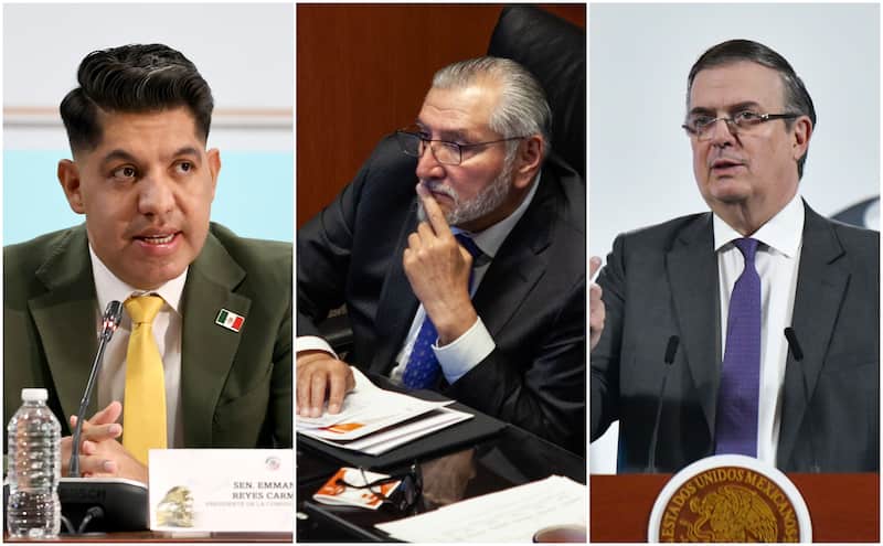 Legisladores cercanos al secretario de Economía, Marcelo Ebrard, estarían impulsando que el actual coordinador de la bancada morenista en el Senado, Adán Augusto López, considere retirarse cómodamente como Embajador de México en Francia. Imágenes de Emmanuel Reyes, Adán Augusto López, Marcelo Ebrard