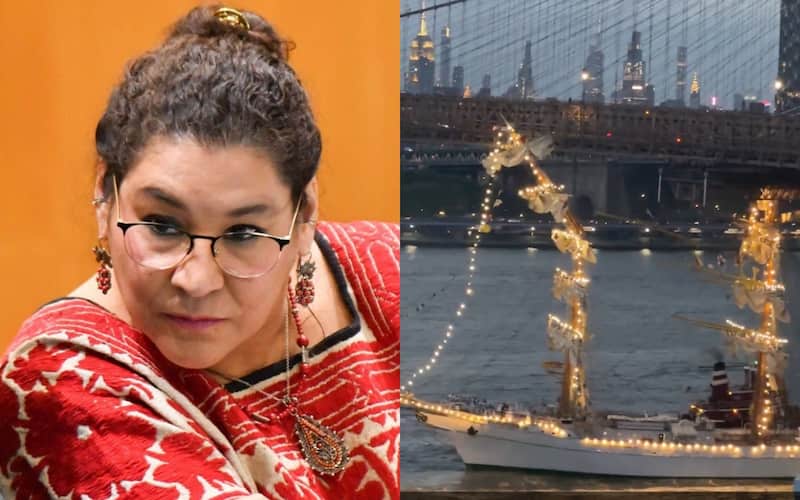 Antes del accidente del Buque, morenistas usaron el barco para promocionar a Lenia Batres La ministra Lenia Batres durante una conferencia y el buque Cuauhtémoc tras el accidente en Nueva York