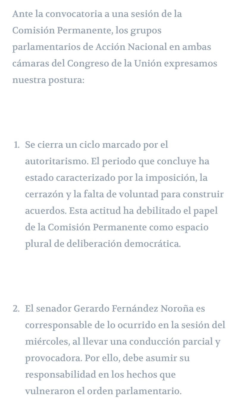 Carta PAN sobre Sesión Extraordinaria