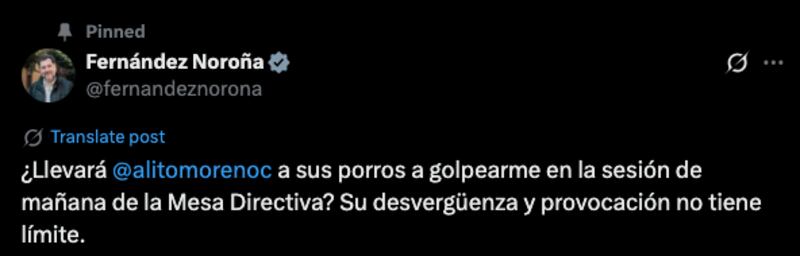 Tuit de Noroña contra Alito