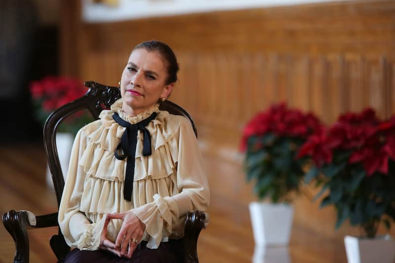 Beatriz Gutiérrez Muller durante mensaje navideño a familias mexicanas. Beatriz Gutiérrez Muller durante mensaje navideño del presidente AMLO a familias mexicanas en diciembre de 2020.