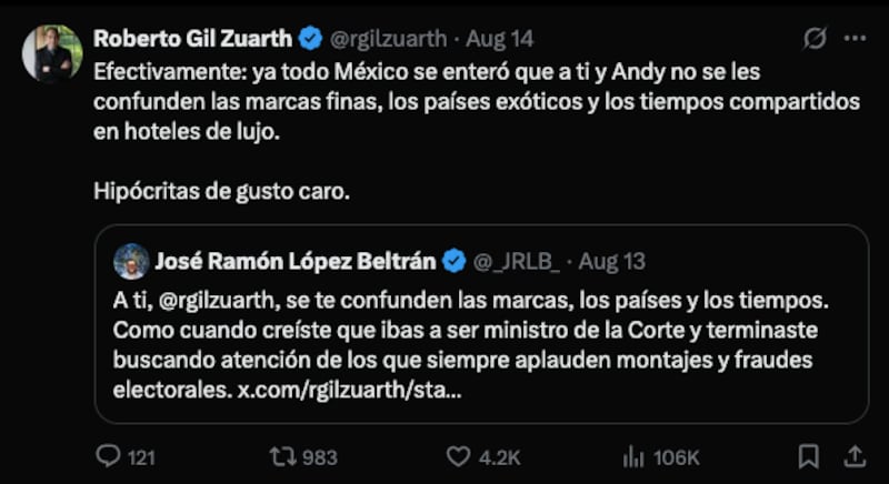 Roberto Gil Zuarth se lanza contra José Ramón López Beltrán