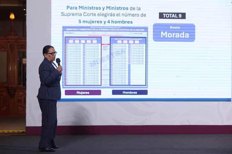 La titular de Segob explicó cómo se podrá votar en la elección judicial que se llevará a cabo el próximo 1 de junio La secretaria de Segob en su intervención durante la conferencia matutina en Palacio Nacional