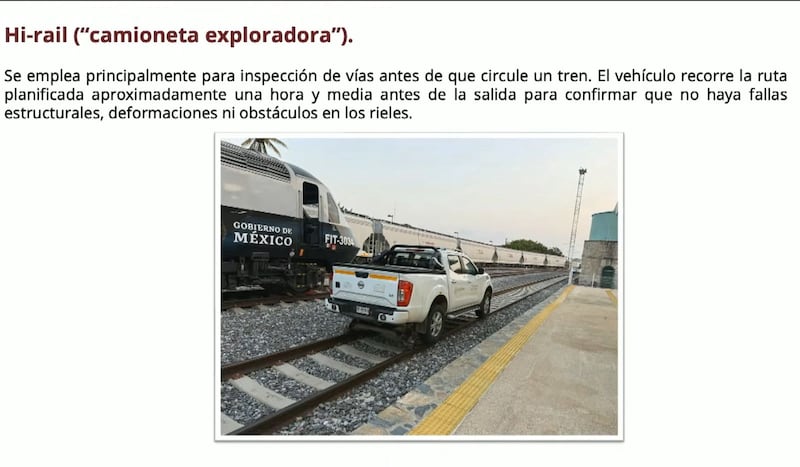 La Semar explicó que, como parte del procedimiento, se utiliza un vehículo especializado llamado 'High Rail' o camioneta exploradora.