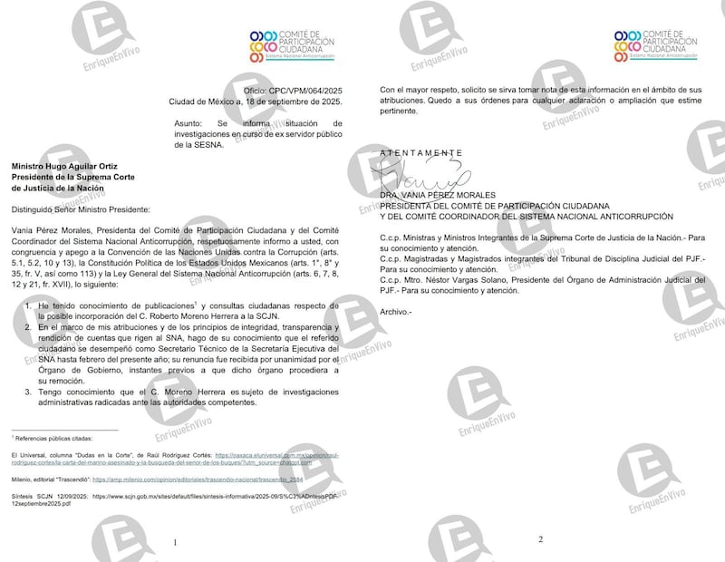 Aviso del Sesna a la SCJN