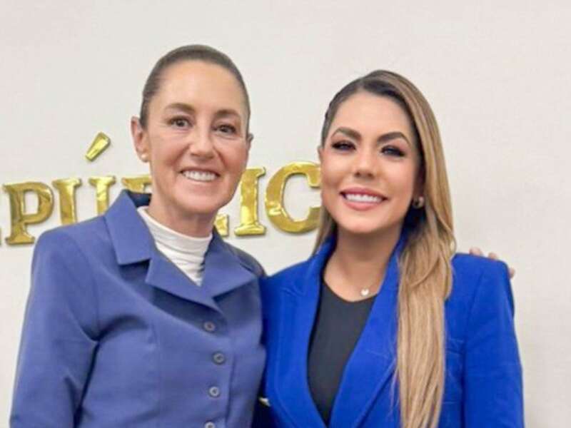 La gobernadora de Guerrero, Evelyn Salgado, y la presidenta de México, Claudia Sheinbaum. Sheinbaum posando junto a Evelyn Salgado.