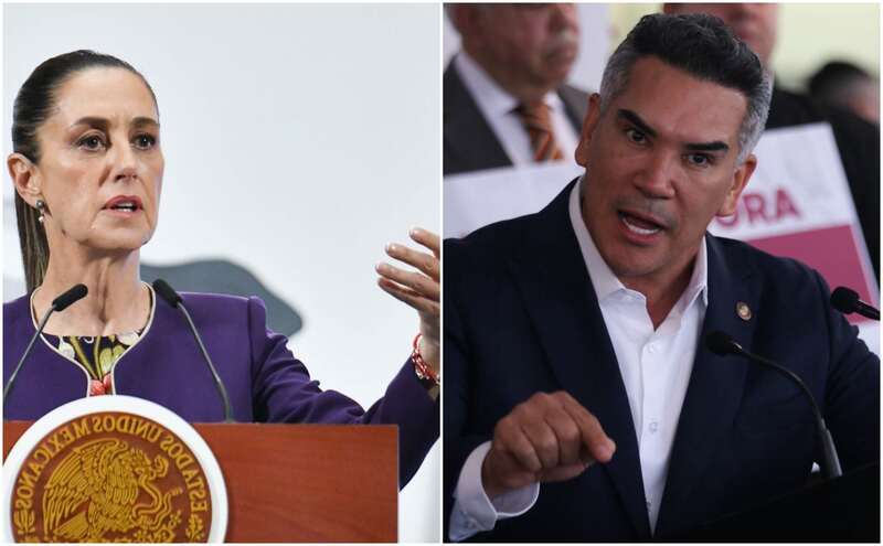 En su conferencia, la presidenta de México se lanzó contra el dirigente priista acusándolo de querer que le vaya mal a México, a lo que él respondió que “gobiernan con cinismo”. Imágen de la presidenta de México, Claudia Sheinbaum, y del dirigente del PRI, Alejandro Moreno.