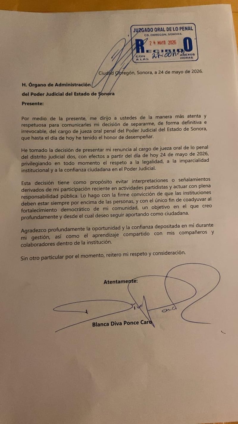 Renuncia de Blanca Diva Ponce